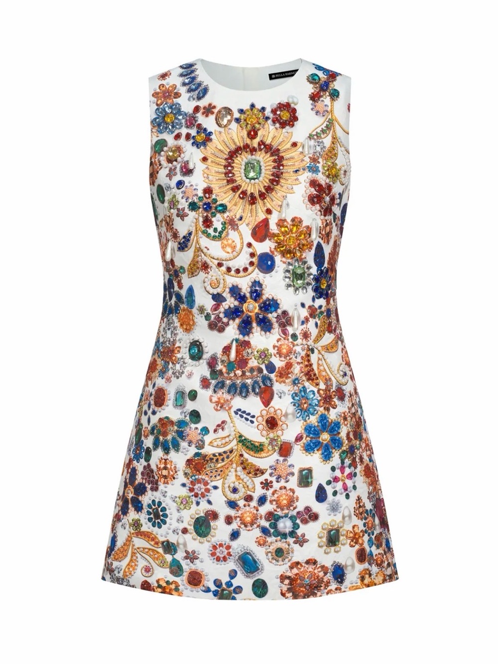 Embellished Jewel-Print Mini Dress - White Multicolor